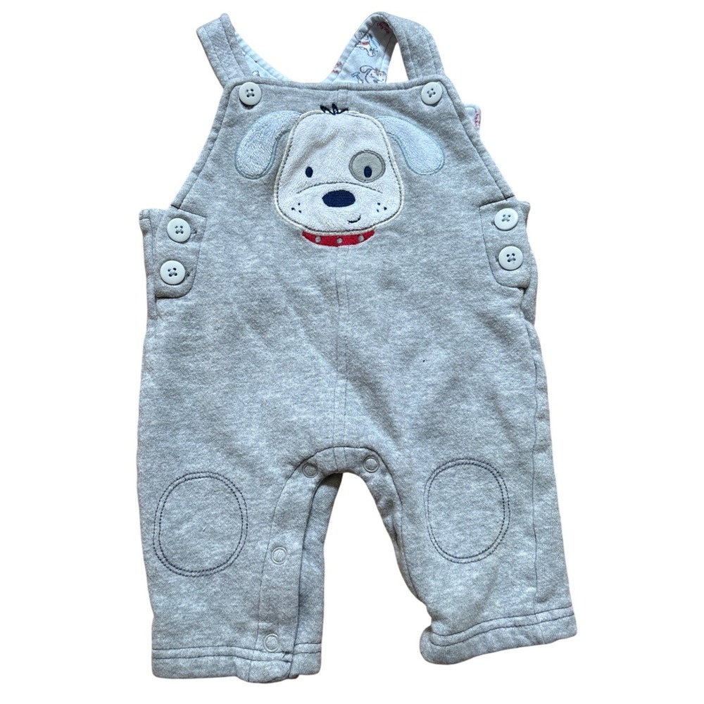 Little Me Overalls Baby Gray Puppy Dog Embroidered Knit Romper SIZE 6 Months